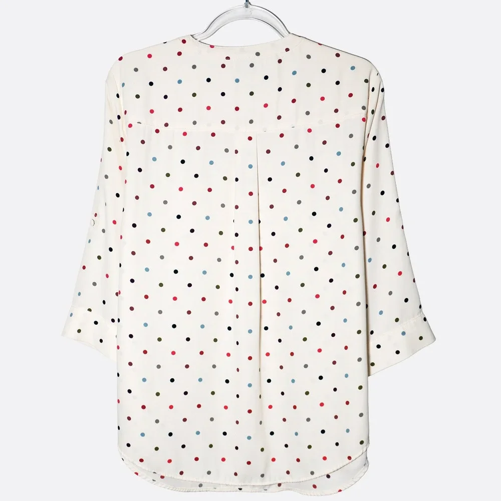 Torrid Harper Blouse Polka Dot Cream Georgette Roll Tab Plus 1X XL (minor flaws)